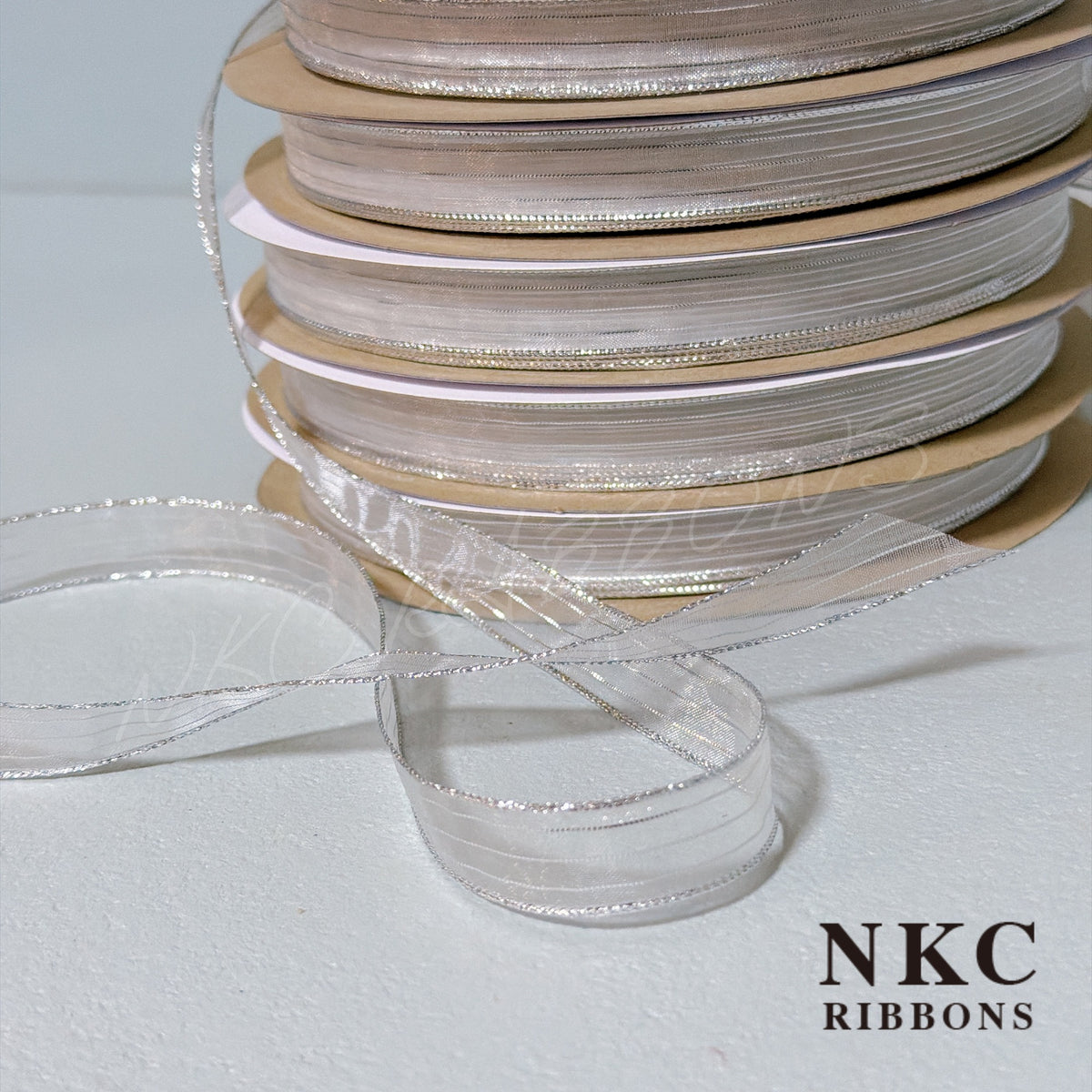 【5/8 Organza Corsage Ribbon】White Silver Line