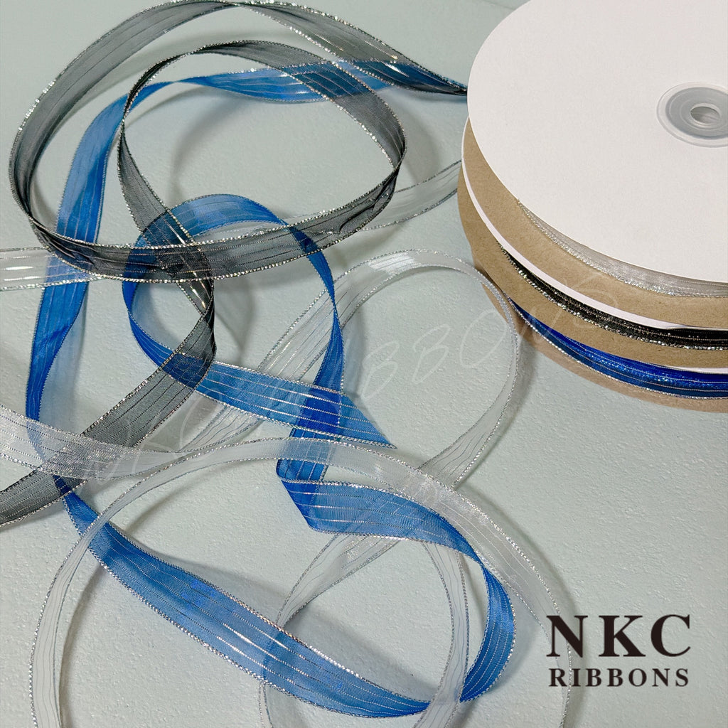 【5/8 Organza Corsage Ribbon】White Silver Line