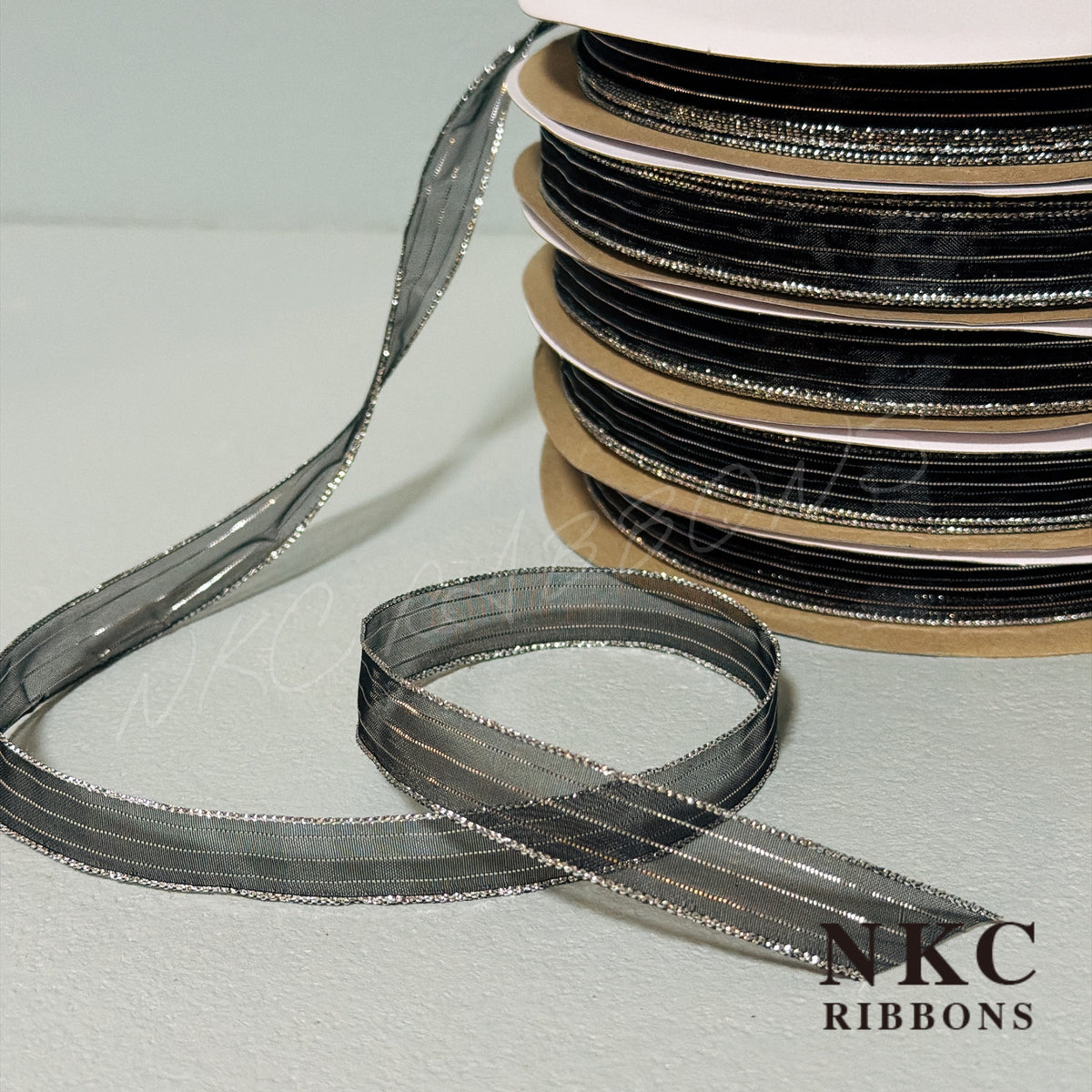 【5/8 Organza Corsage Ribbon】Black Silver Line