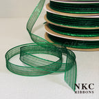 【5/8 Organza Corsage Ribbon】Hunter Metallic Edge