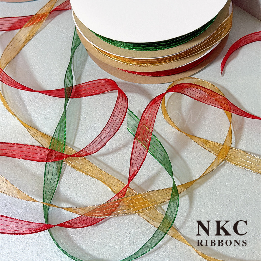 【5/8 Organza Corsage Ribbon】Hunter Metallic Edge