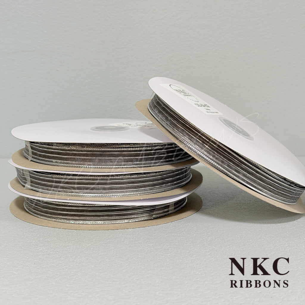 【5/8 Organza Corsage Ribbon】Pewter Silver Line