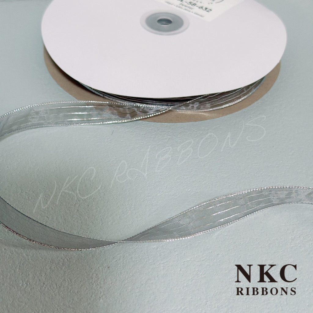【5/8 Organza Corsage Ribbon】Pewter Silver Line