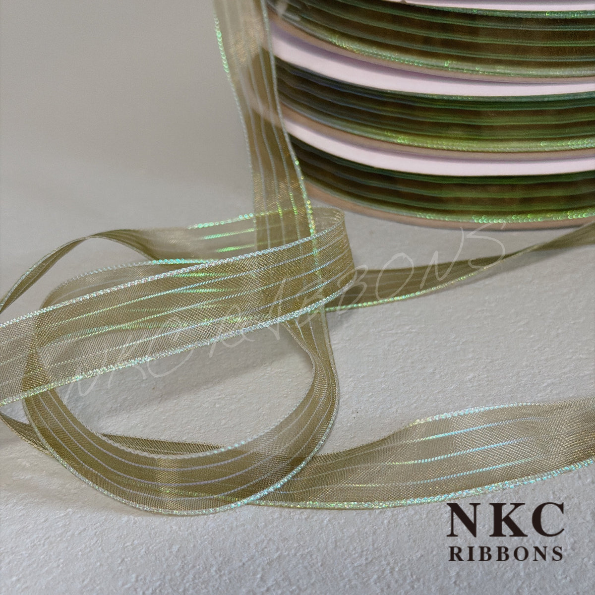 【5/8 Organza Corsage Ribbon】Moss Iridescent